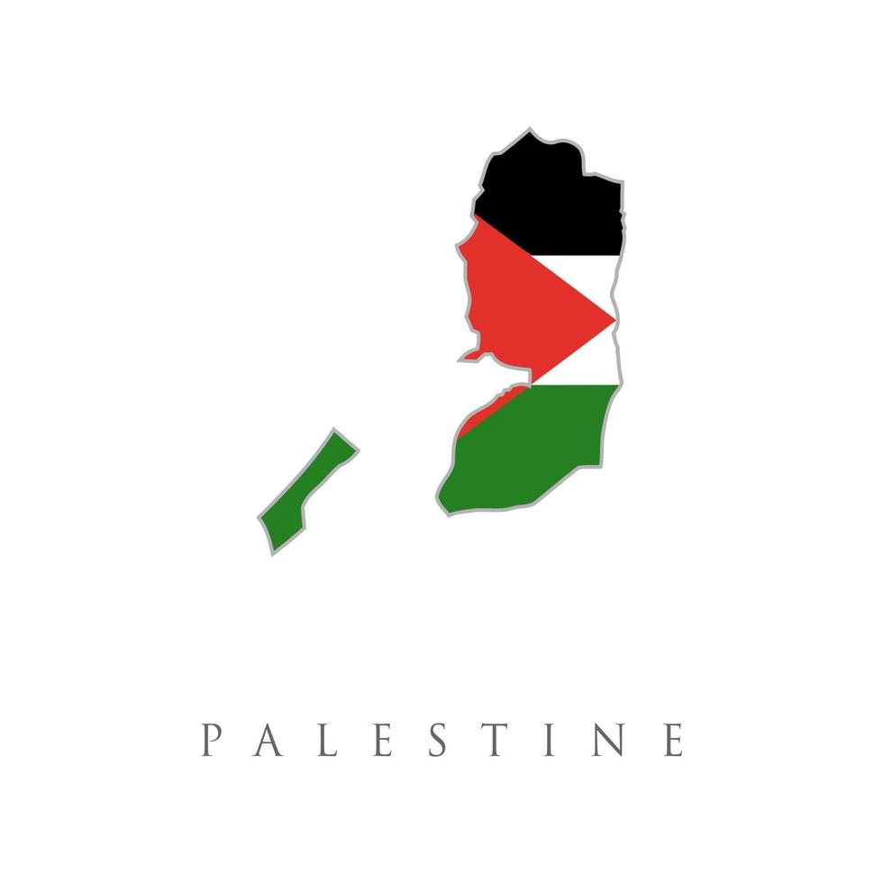 Map of Palestine with flag inside. Palestine map vector illustration. Vector isolated simplified illustration icon with silhouette of Palestine map. Palestinian National flag. White background