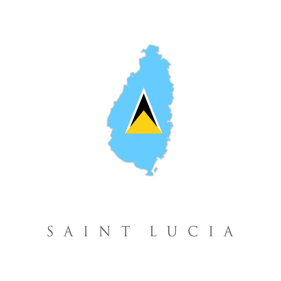 Map outline and flag of Saint Lucia. Vector isolated simplified illustration icon with silhouette of Saint Lucia map. National flag blue, yellow, black, white colors