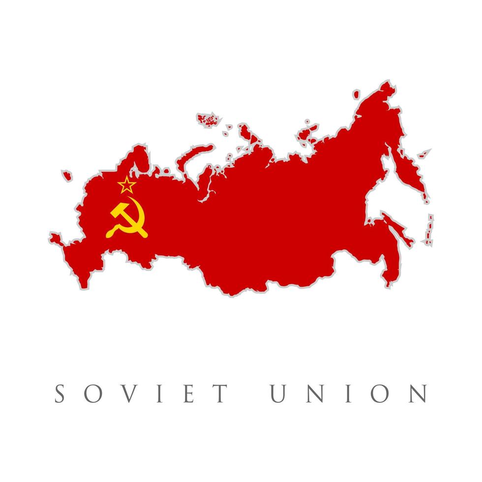 el territorio de la unión soviética. ilustración aislada sobre un fondo blanco. silueta de país de la urss, símbolo de hoz y martillo soviético en rojo vector