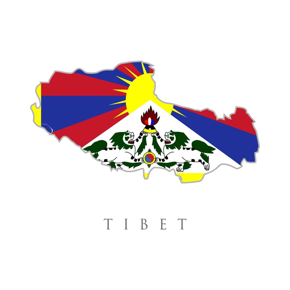 mapa con la bandera del vector del Tíbet. territorio tibetano. La bandera del Tíbet también se conoce como la bandera del león de las nieves. ilustración de vector de bandera nacional. ilustración creativa y mínima. arañazos y rasgados.
