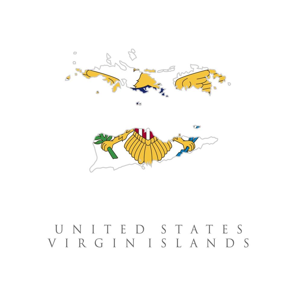 United States Virgin Islands map with official national flag illustration. The flag of the country in the form of borders. Stock vector illustration isolated on white background.