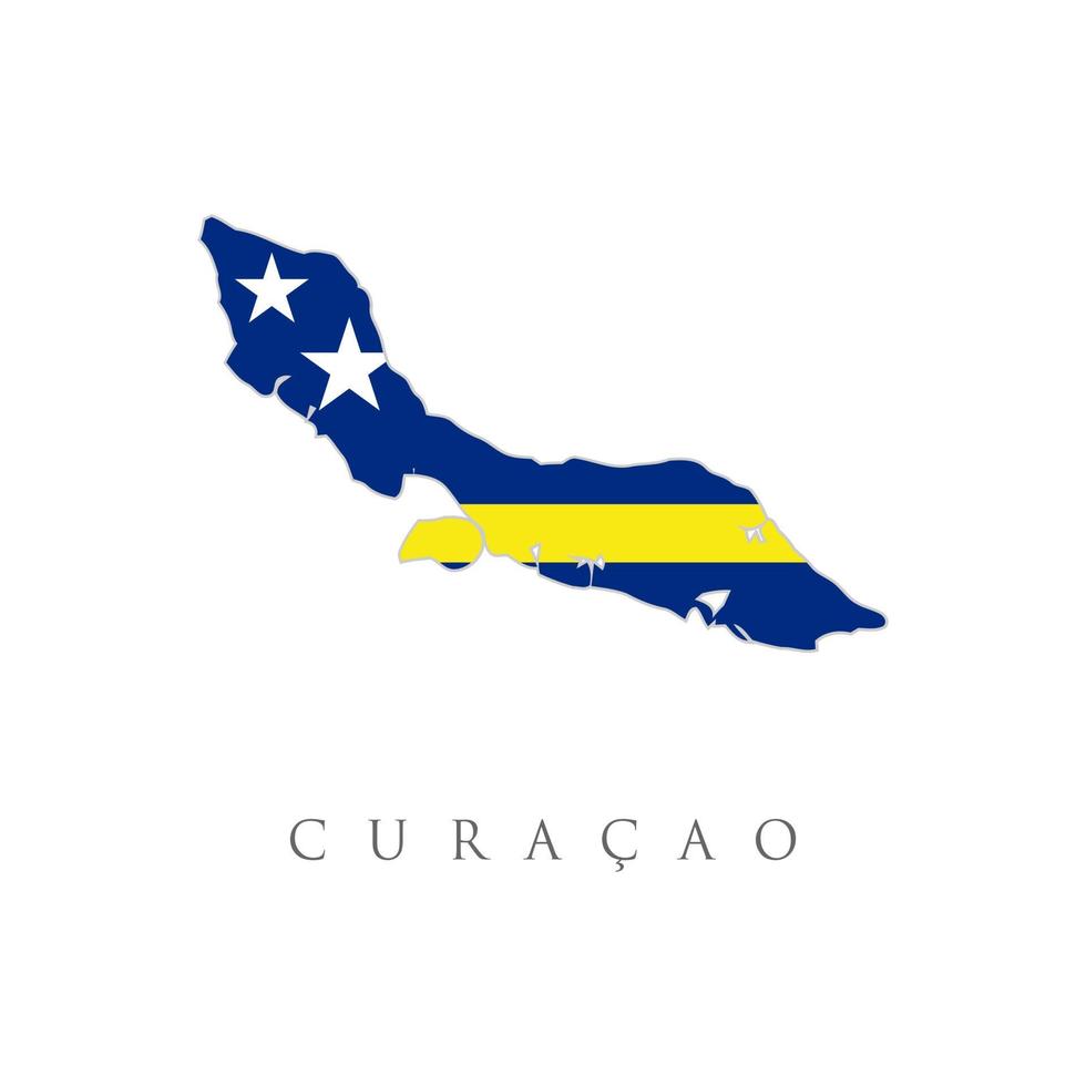 mapa de curacao coloreado con colores de bandera ilustración vectorial aislada. bandera del mapa de curazao. mapa de curacao con la bandera de curacaoan aislada sobre fondo blanco. vector