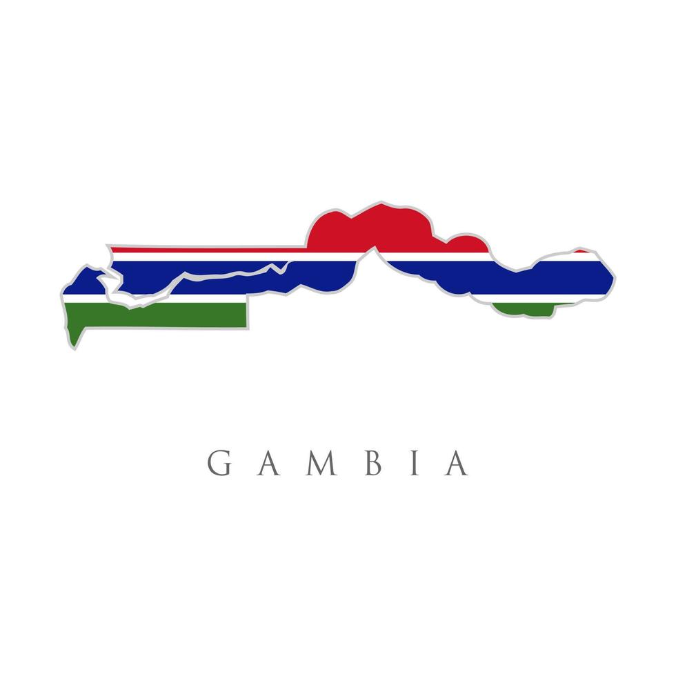 Map of Gambia with an official flag. Illustration on white background. Gambia flag map. The flag of the country in the form of borders. Stock vector illustration isolated on white background.