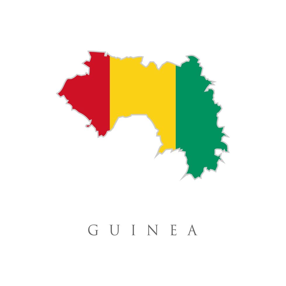 mapa moderno - bandera de guinea coloreada gn. guinea mapa detallado con bandera del país. pintado en colores en la bandera nacional. mapa de guinea con una bandera oficial. ilustración sobre fondo blanco vector