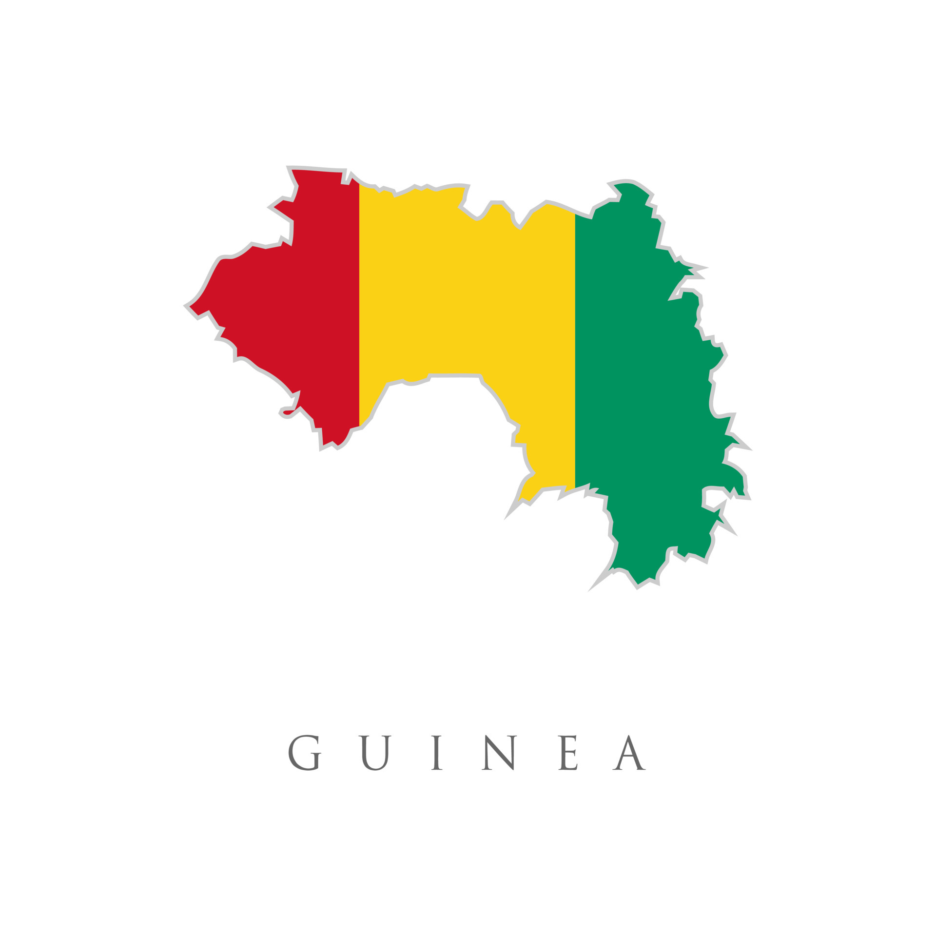 Modern Map - Guinea flag colored GN. Guinea detailed map with flag of  country. Painted in colors in the national flag. Map of Guinea with an  official flag. Illustration on white background