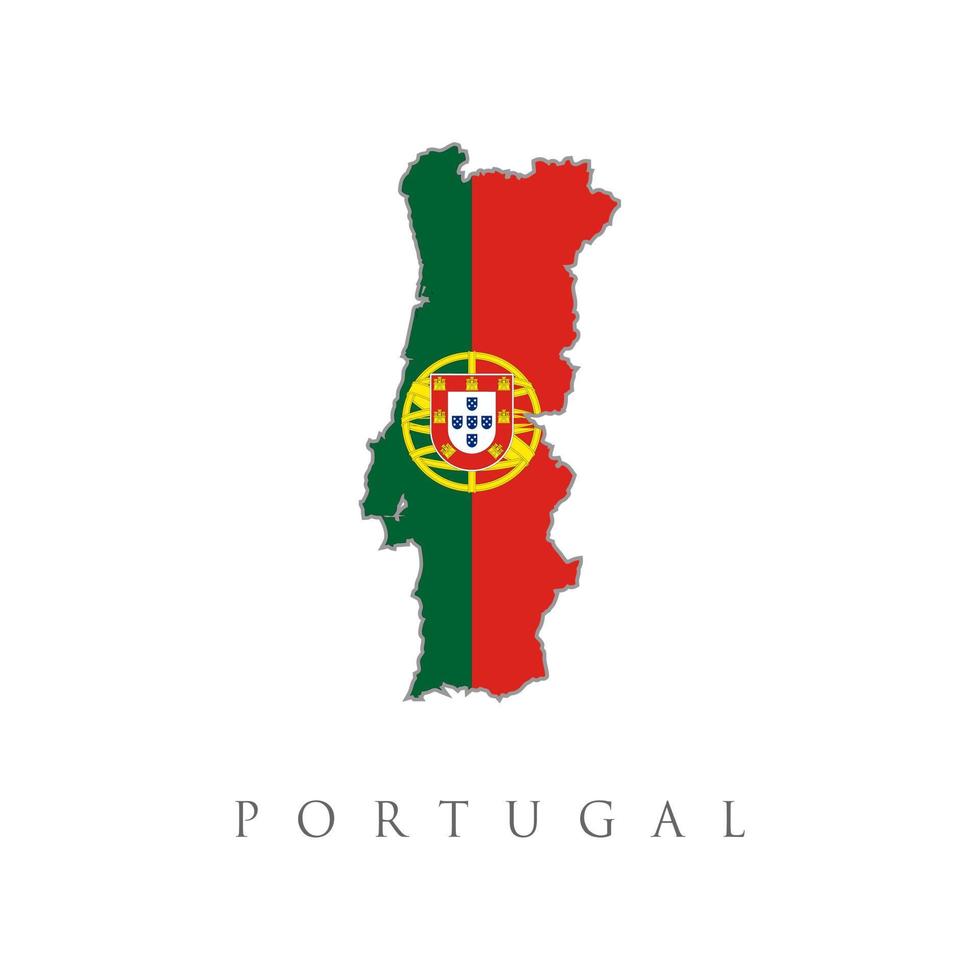 bandera de portugal, bandera de mapa de la república portuguesa superpuesta en un mapa detallado del país aislado en fondo blanco. vector