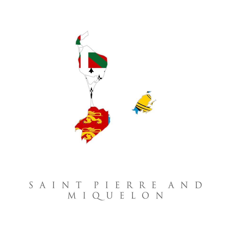 Saint Pierre and Miquelon flag map. The flag of the country in the form of borders. Stock vector illustration isolated on white background.