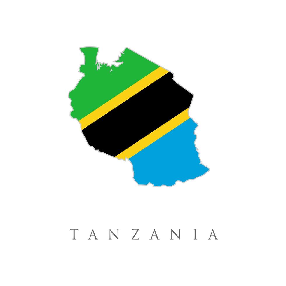 silueta de país de tanzania con bandera en el fondo, aislada en blanco. mapa de tanzania e ilustración de la bandera de tanzania. vector