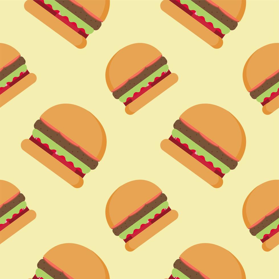 patrón sin costuras de hamburguesa. Ilustración de vector de diseño plano de hamburguesa