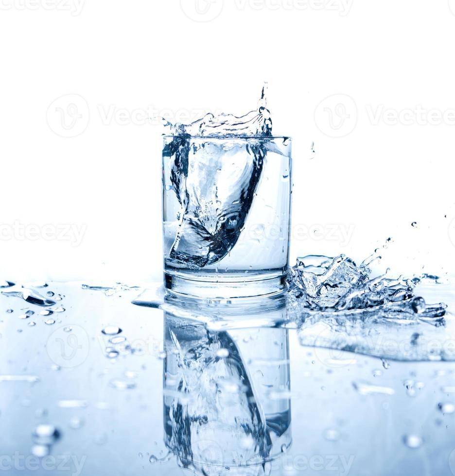 Drinking water splashed with ice in glass photo