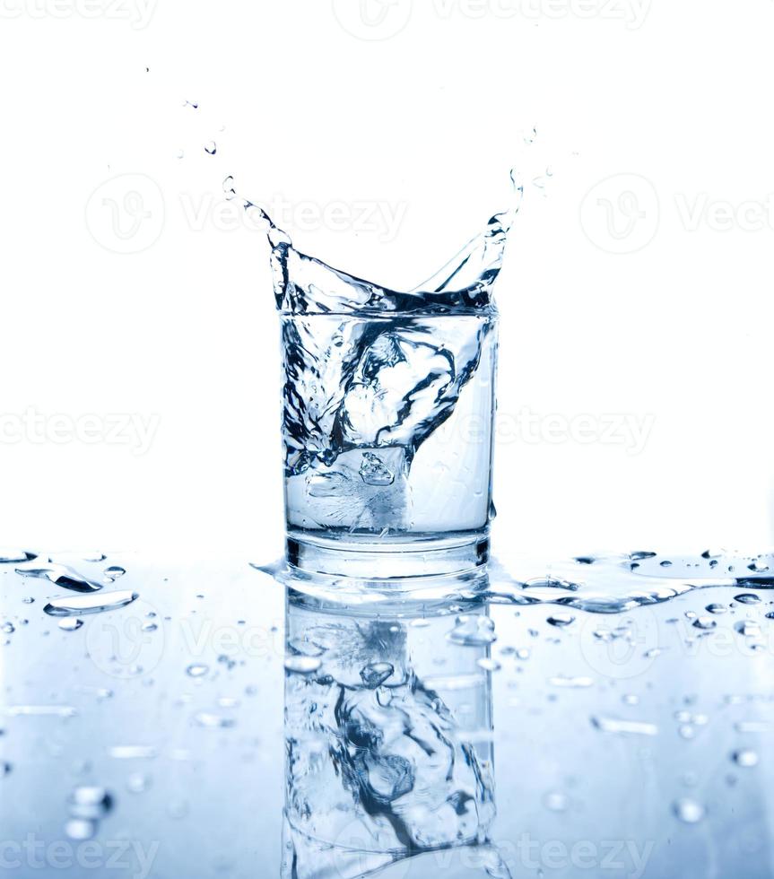 Drinking water splashed with ice in glass photo