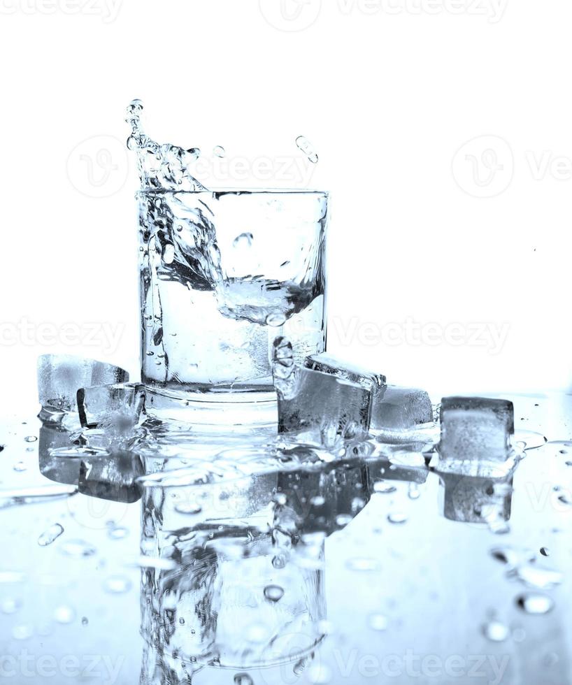 Drinking water splashed with ice in glass photo
