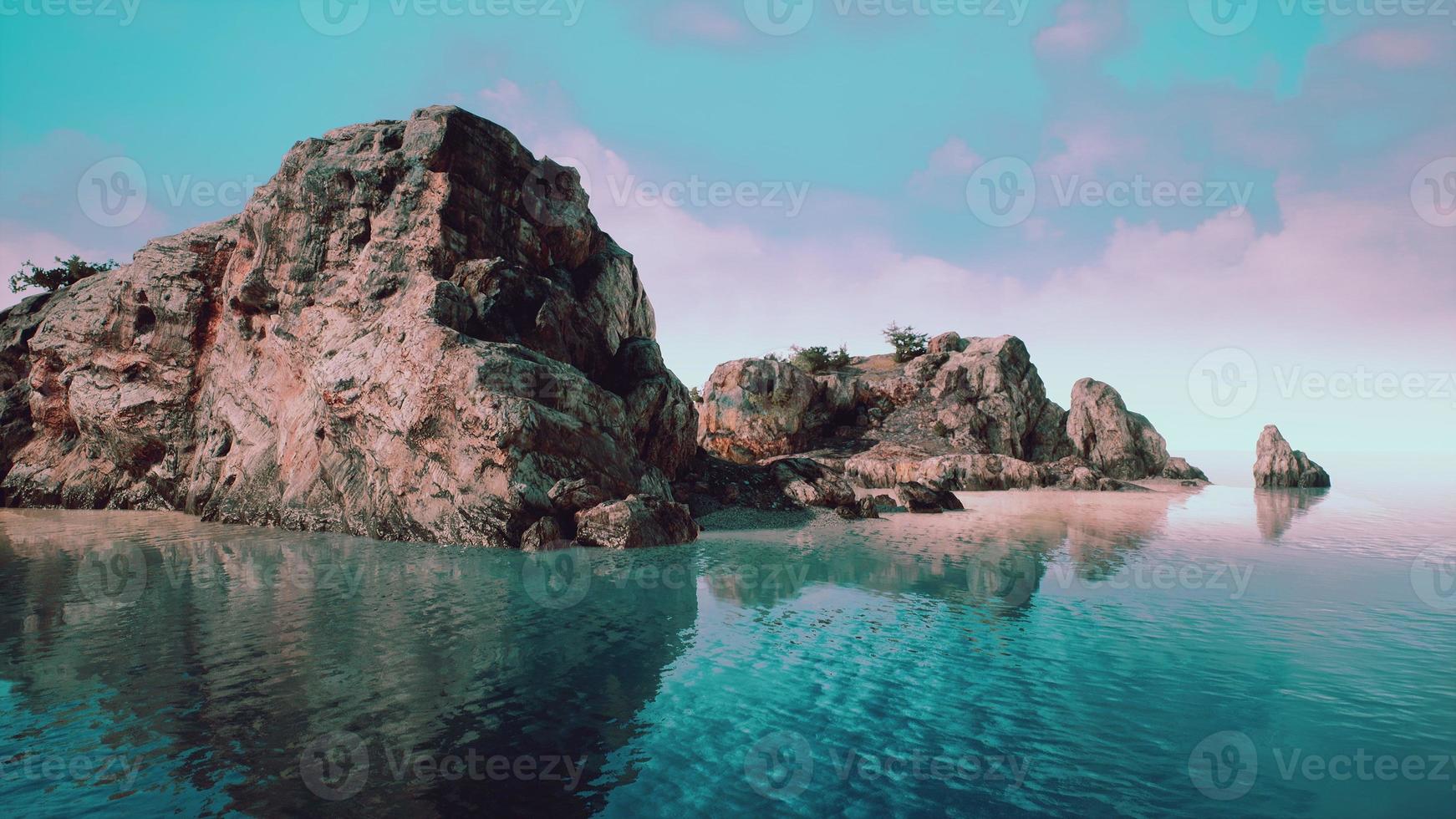 Summer view of sea caves and rock cliffs photo