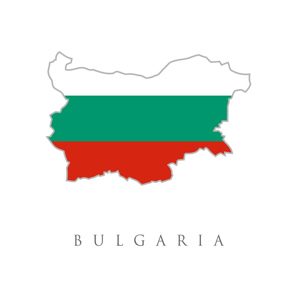 mapa vectorial de bulgaria con la bandera dentro. icono de ilustración simplificada aislada vectorial con silueta del mapa de bulgaria. bandera nacional búlgara colores blanco, verde, rojo. Fondo blanco vector