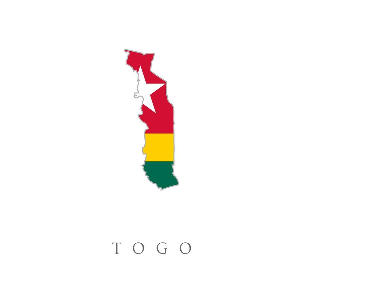 togo bandera país de áfrica, ilustración de mapa africano, vector aislado sobre fondo blanco. bandera del país togo dentro del logotipo del icono del diseño del contorno del mapa