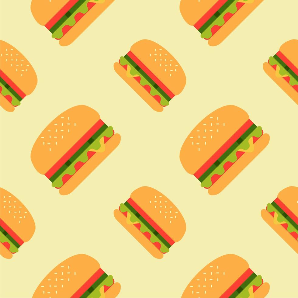 patrón sin costuras de hamburguesa. Ilustración de vector de diseño plano de hamburguesa