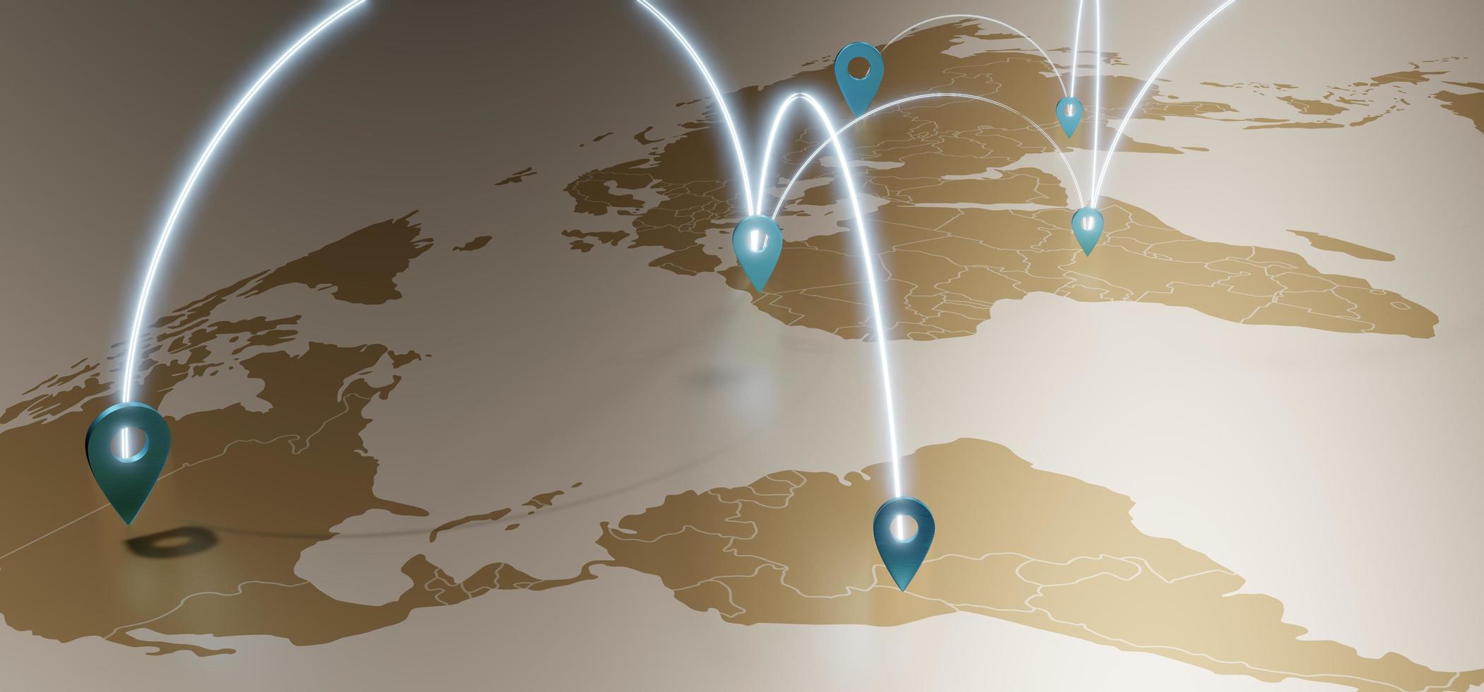 mapa mundial y pines de coordenadas sistema de navegación gps enlaces de comunicación ilustración 3d foto