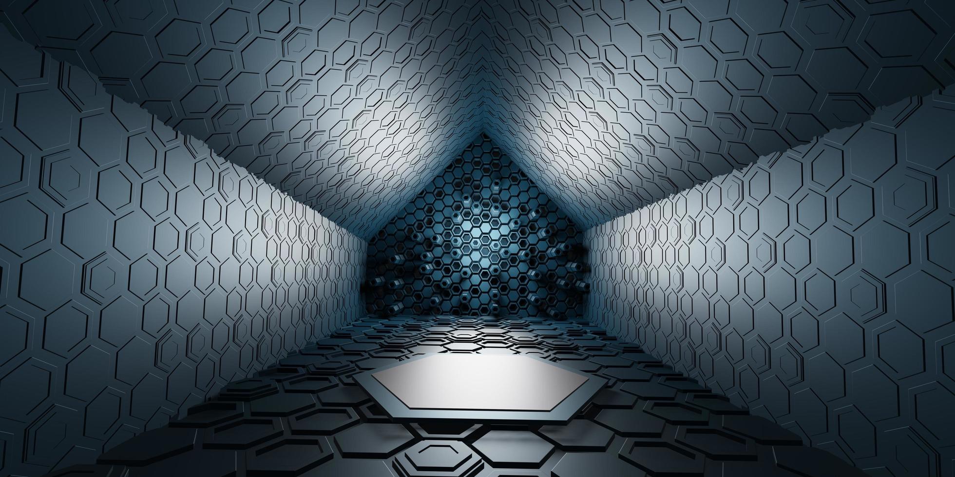 tunnel corridor hexagon texture technology modern futuristic science fiction background 3d illustration photo