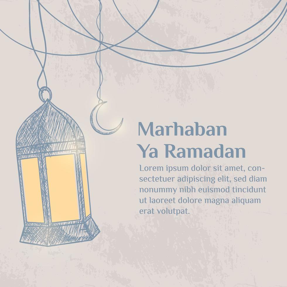 Ramadan Kareem Illustration With Lantern Concept. Hand Drawn Sketch Style vector