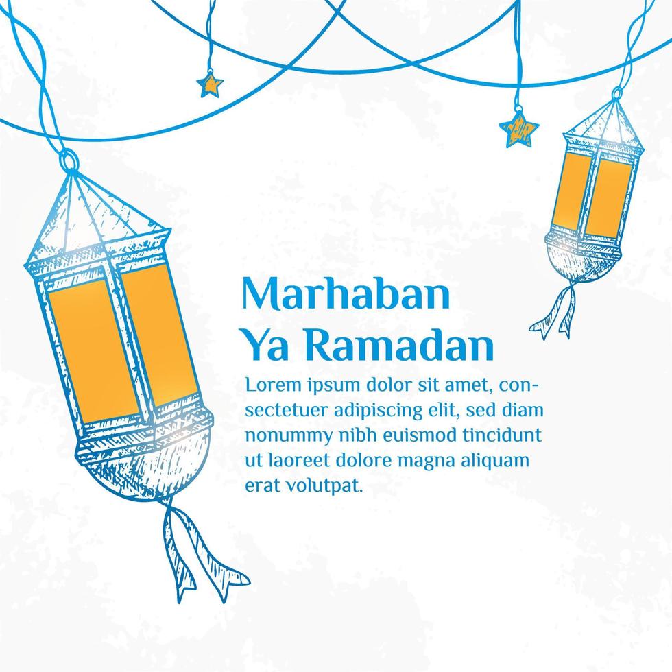 Ramadan Kareem Illustration With Lantern Concept. Hand Drawn Sketch Style vector