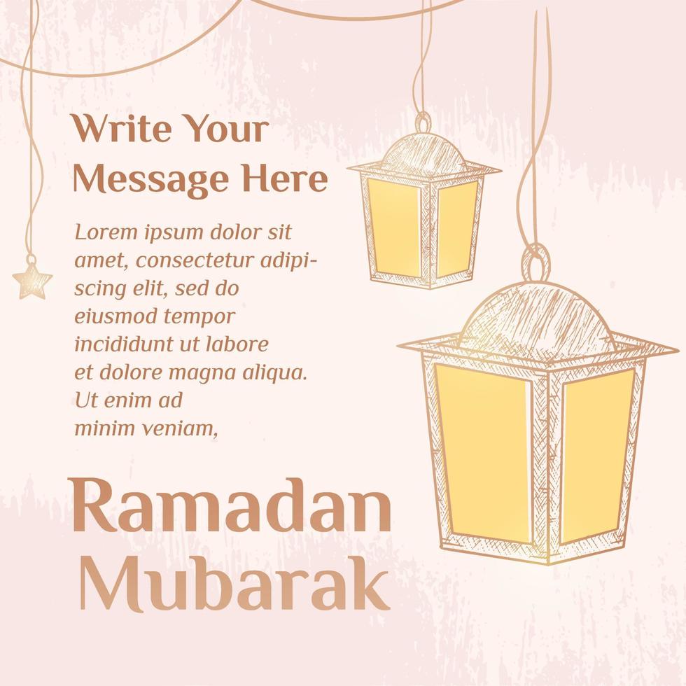 Ramadan Kareem Illustration With Lantern Concept. Hand Drawn Sketch Style vector
