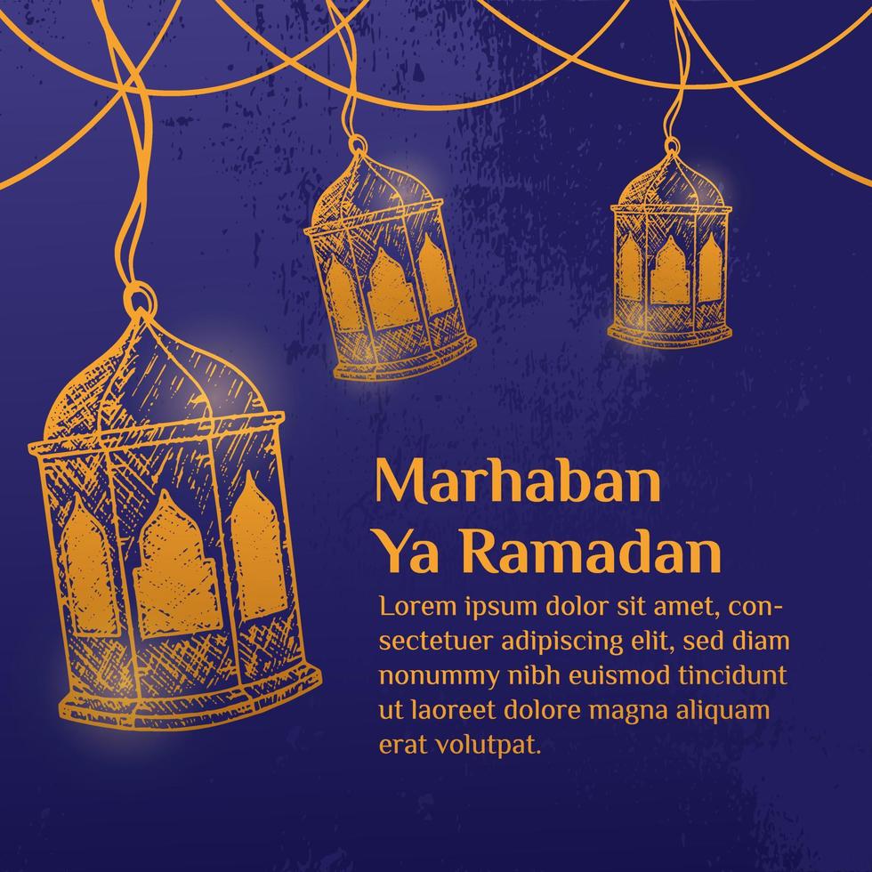 Ramadan Kareem Illustration With Lantern Concept. Hand Drawn Sketch Style vector