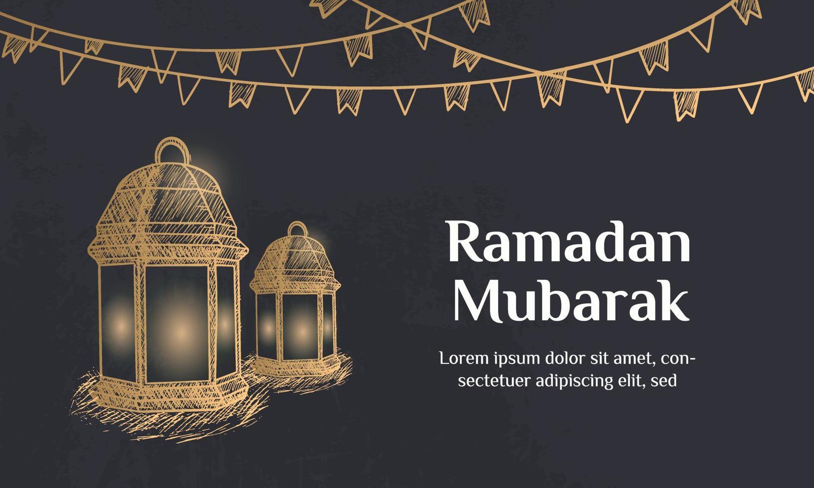 Ramadan Kareem Illustration With Lantern Concept. Hand Drawn Sketch Style vector