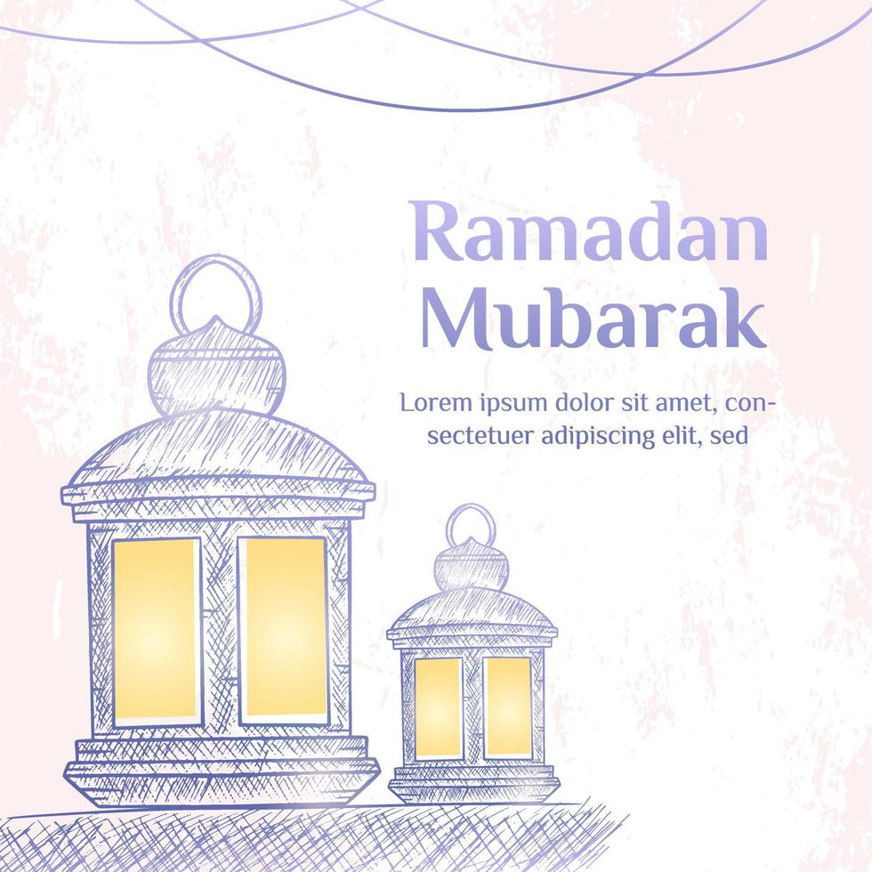 ilustración de ramadan kareem con concepto de linterna. estilo de boceto dibujado a mano vector