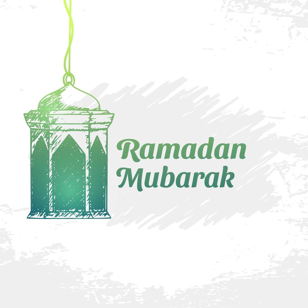 Ramadan Kareem Illustration With Lantern Concept. Hand Drawn Sketch Style vector