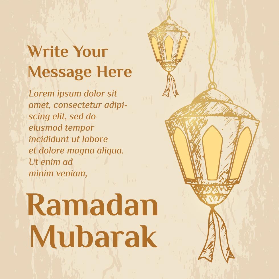 Ramadan Kareem Illustration With Lantern Concept. Hand Drawn Sketch Style vector