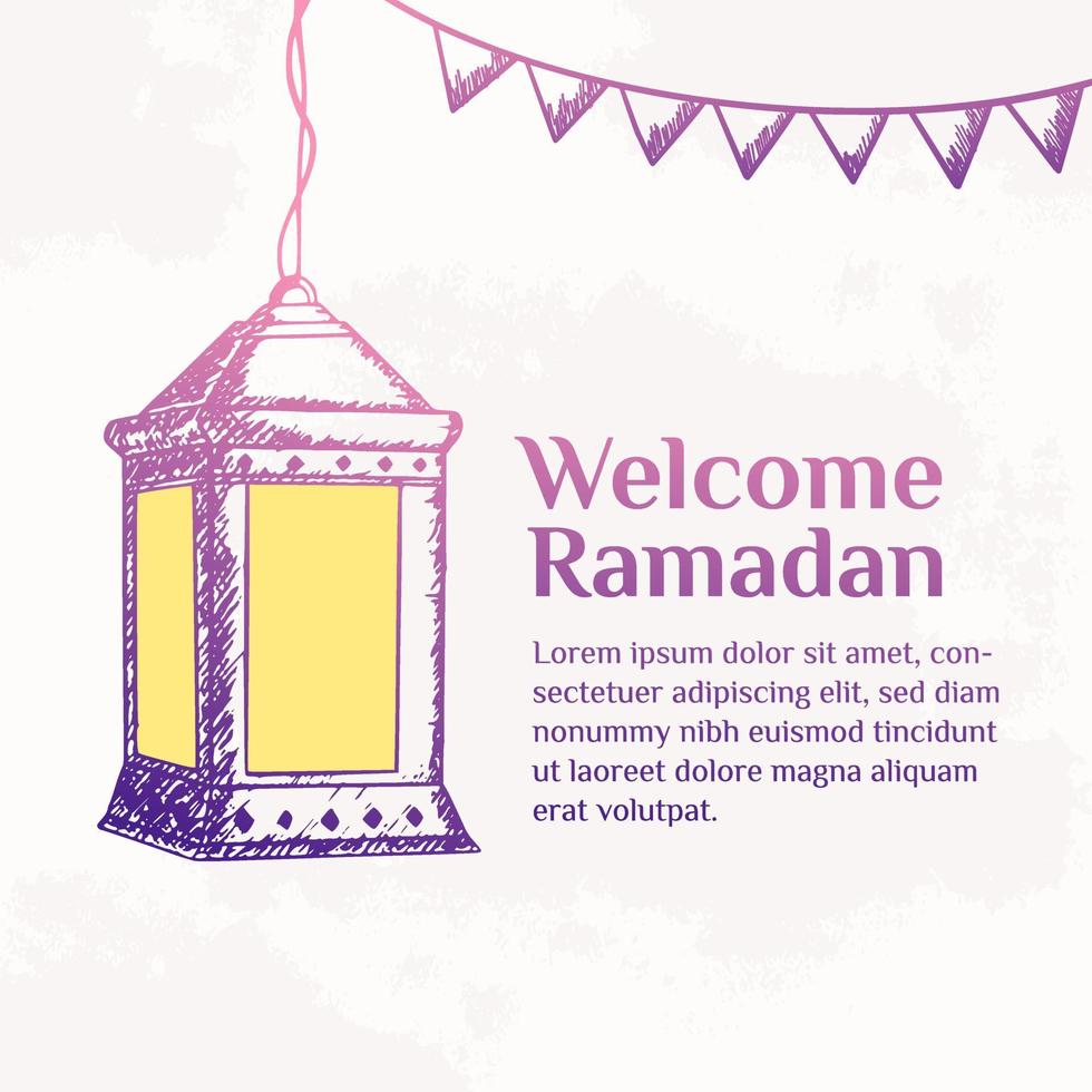 Ramadan Kareem Illustration With Lantern Concept. Hand Drawn Sketch Style vector