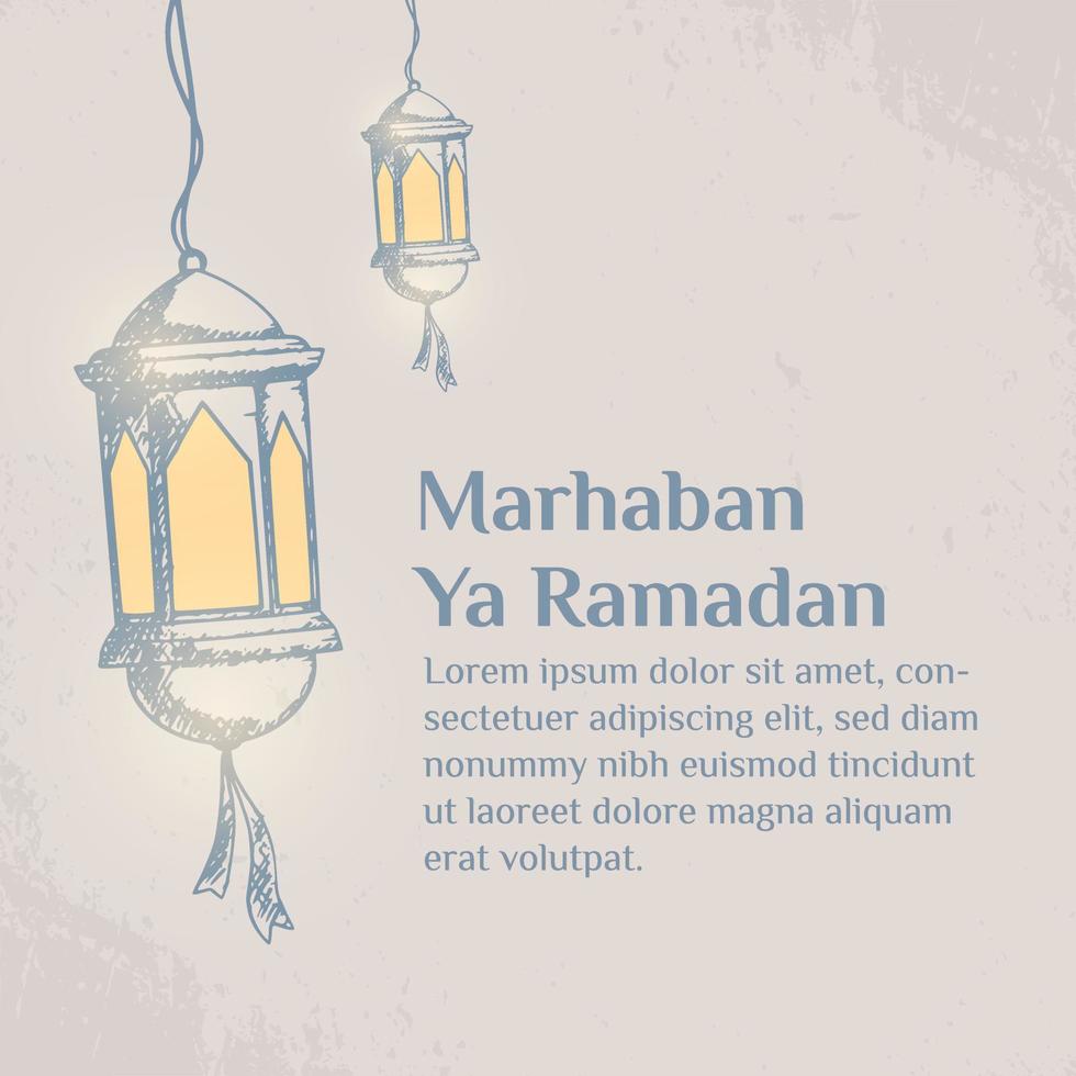 Ramadan Kareem Illustration With Lantern Concept. Hand Drawn Sketch Style vector