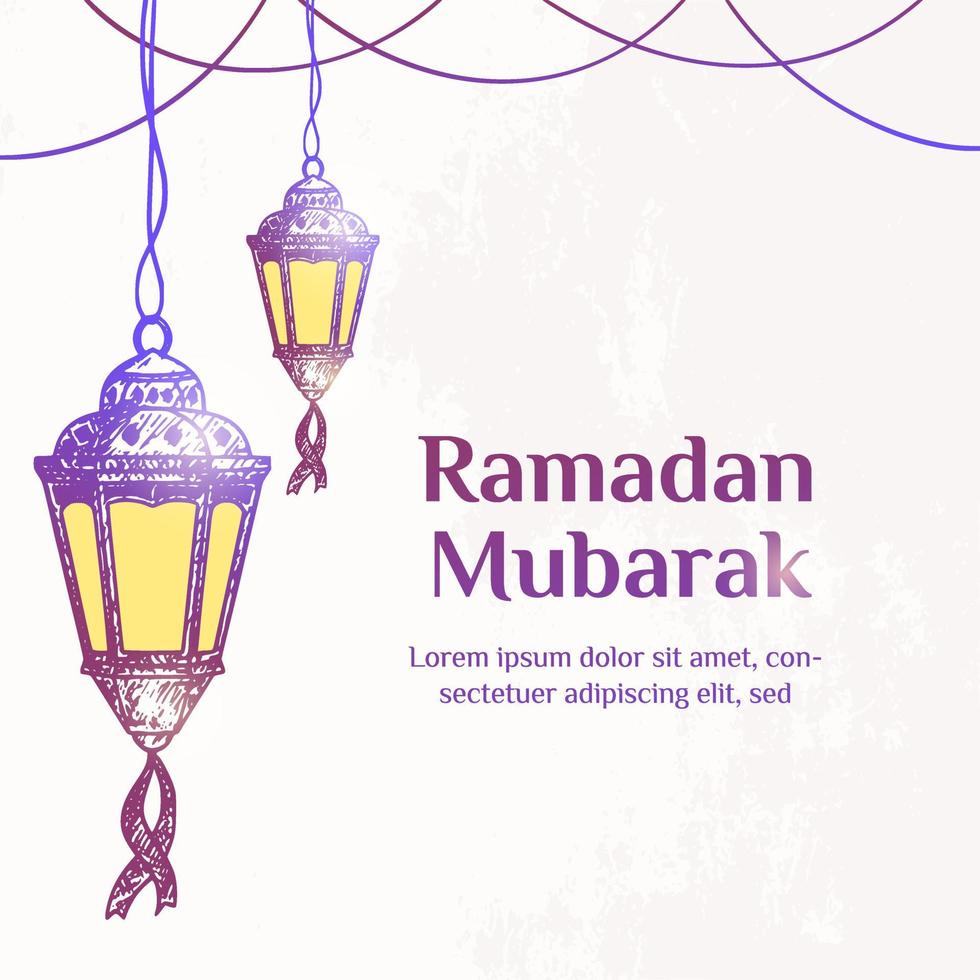 Ramadan Kareem Illustration With Lantern Concept. Hand Drawn Sketch Style vector