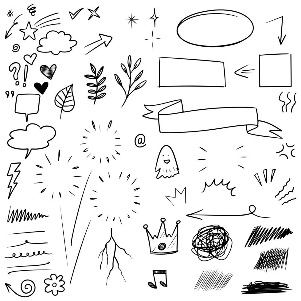 Hand drawn set doodle elements for concept design isolated on white background. vector illustration.