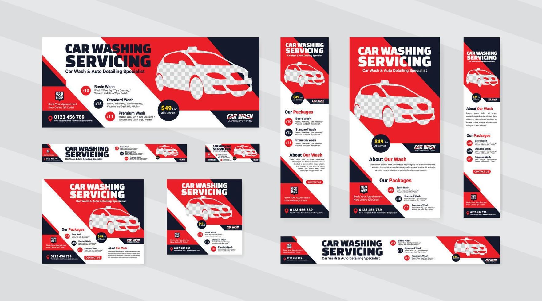 conjunto de banner publicitario web para empresa de lavado de autos vector