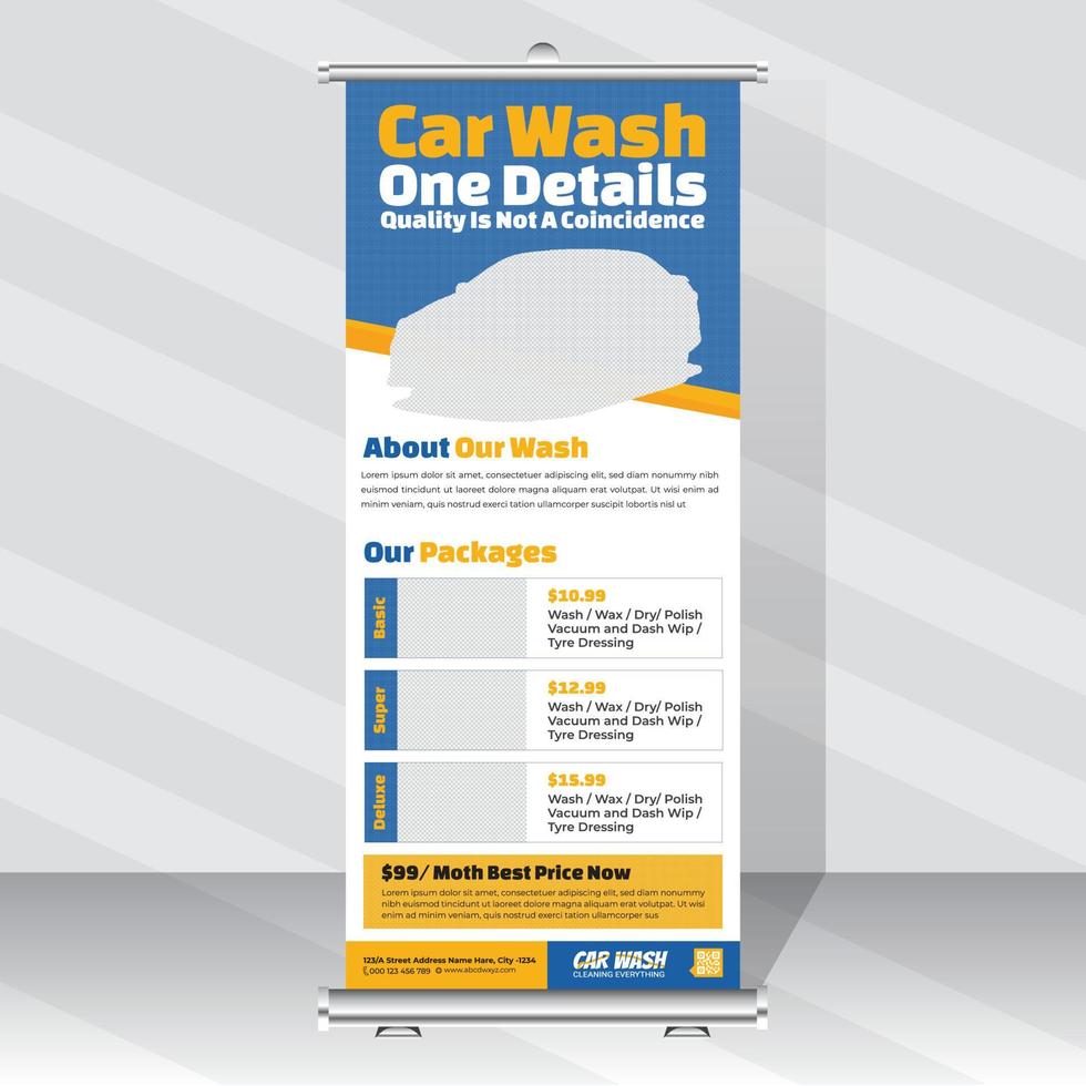 Template for car wash and detailing service roll-up banner vector