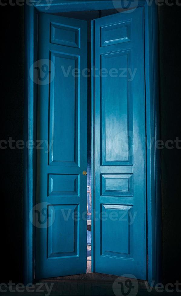 blue massive vintage doors indoor. Old fashioned interior concept