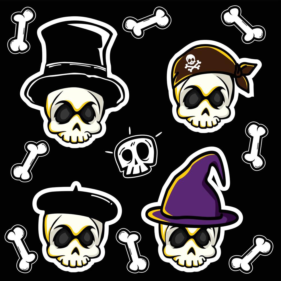 pegatina de conjunto de iconos de calavera y tibias cruzadas vector