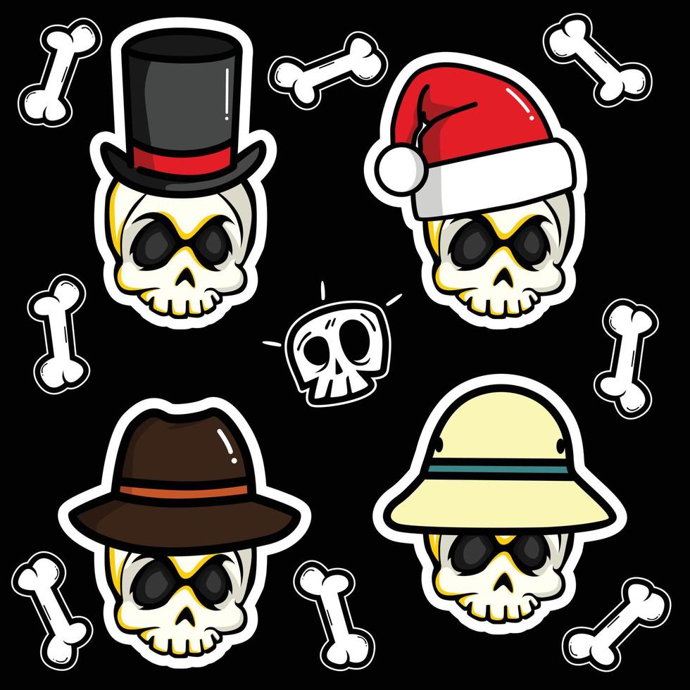 pegatina de conjunto de iconos de calavera y tibias cruzadas vector