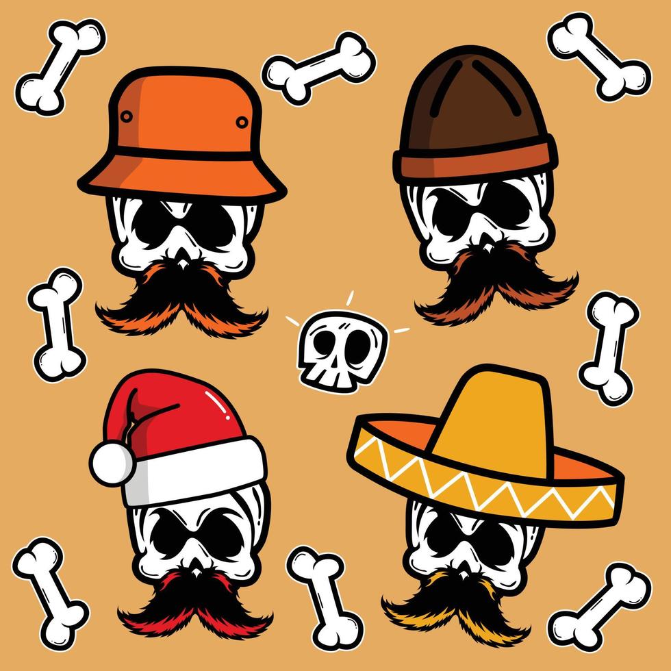 pegatina de conjunto de iconos de calavera y tibias cruzadas vector