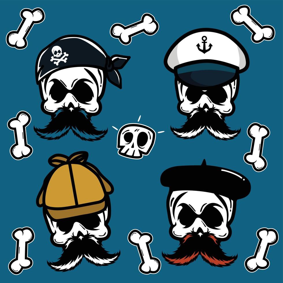 pegatina de conjunto de iconos de calavera y tibias cruzadas vector