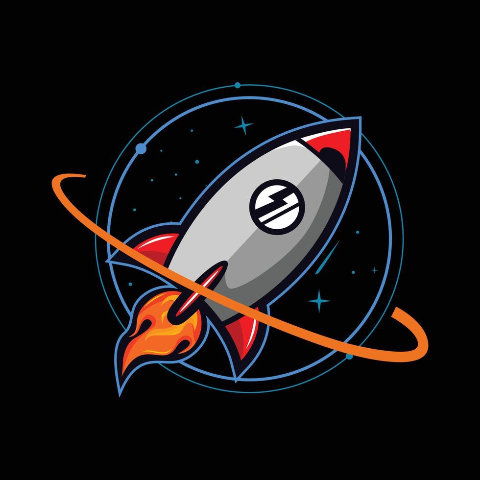 Vector illustration of gray rocket flying into space