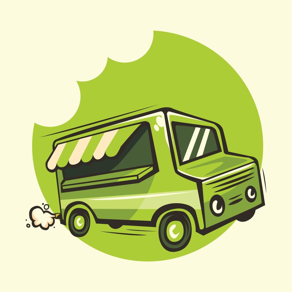 Green food truck vector logo illustration