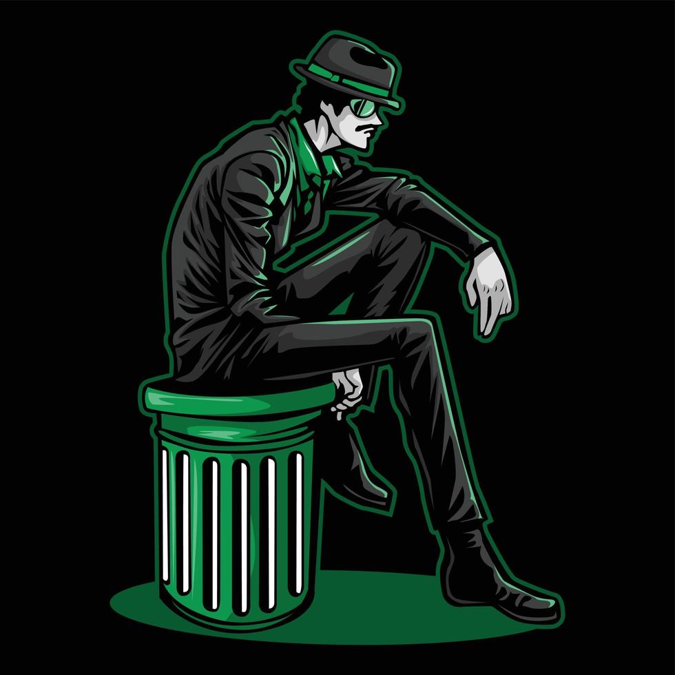 Sitting character illustration of a mafia boss vector