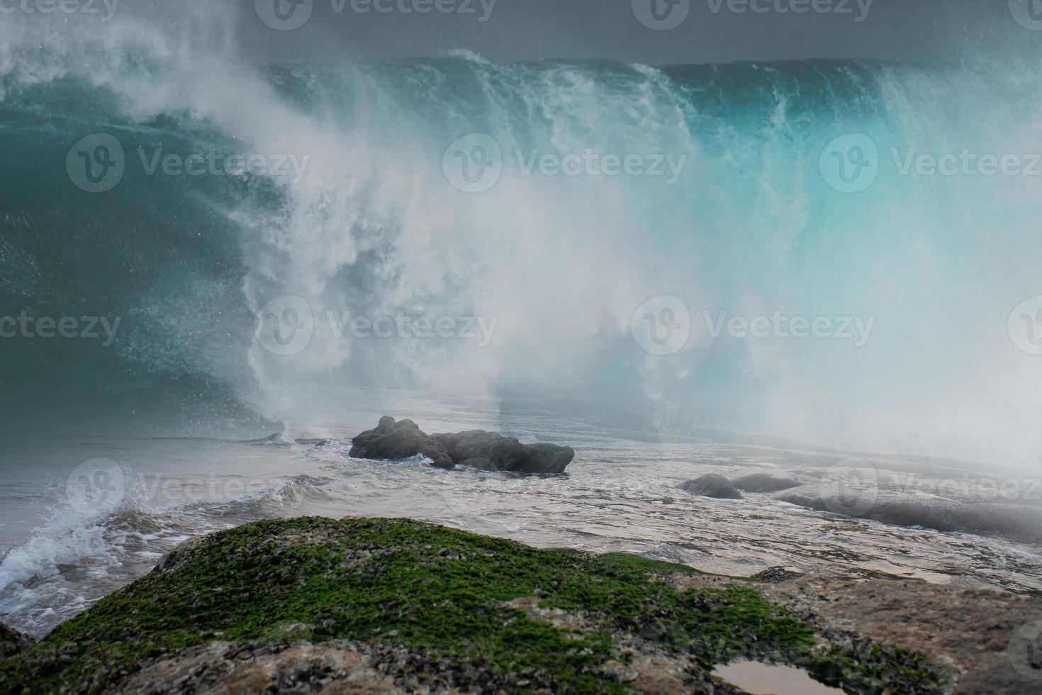 Astonishing views of ocean waves and rocky shores are astonishing. photo