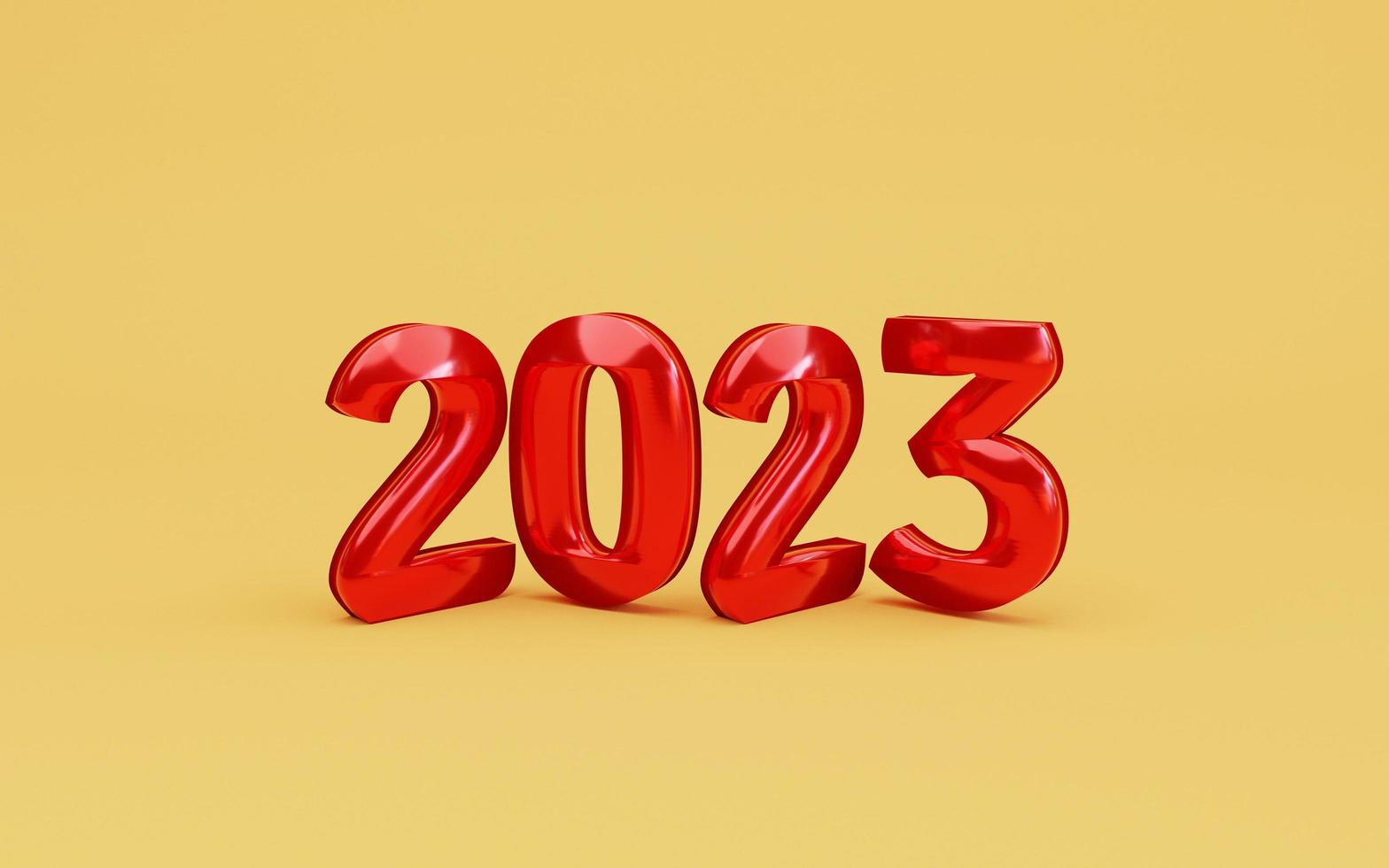 2023 número rojo sobre fondo amarillo para cambio y preparación feliz navidad y feliz año nuevo por renderizado 3d. foto