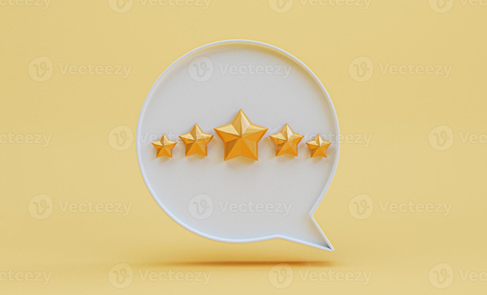 Five golden stars inside white message box for client excellent evaluation by 3d render. photo