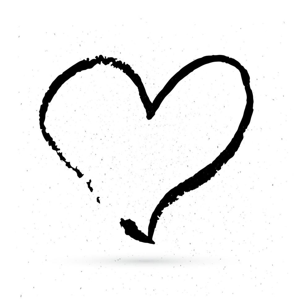 Hand drown heart on white background. Grunge shape of heart. Black textured brush stroke. Valentine s day sign. Love symbol. Easy to edit vector element of design.