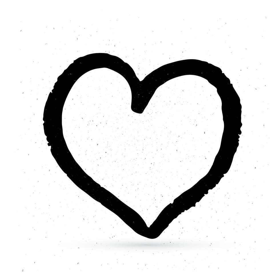 Hand drown heart on white background. Grunge shape of heart. Black textured brush stroke. Valentine s day sign. Love symbol. Easy to edit vector element of design.