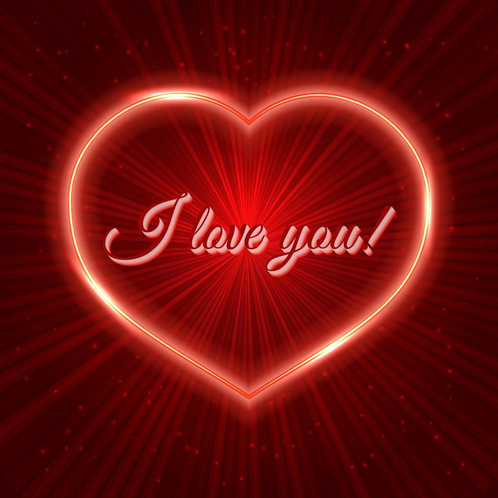 I love you Red Valentine s day greeting card with neon heart on ...